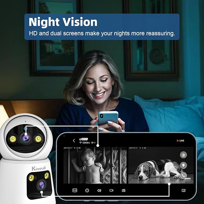 4MP Dual Lens Indoor Security Camera, 360° Pan/Tilt Baby & Pet Monitor, 2.4G/5G WiFi, Motion Tracking, 24/7 Cloud/SD, 2-Way Audio, Works with Mobile App & PCs