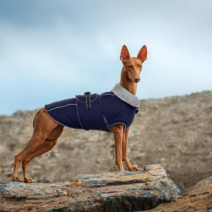 Lelepet Warm Dog Coat Reflective Fleece Vest Waterproof Dog Jacket with Adjustable Buckle Hook & Loop Windproof Cold Weather Coats for Small Medium Large Dogs, Navy Blue, L