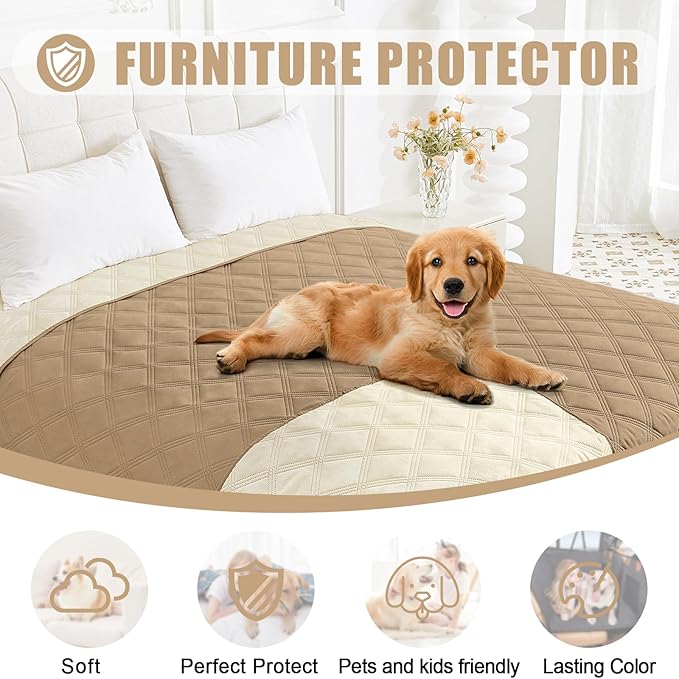 Smiry Waterproof Dog Bed Cover Blanket 82x82, Soft Reversible Pet Blanket, Washable Leakproof Cats Dogs Couch Cover for Sofa, Couch, Furniture, Camel/Beige