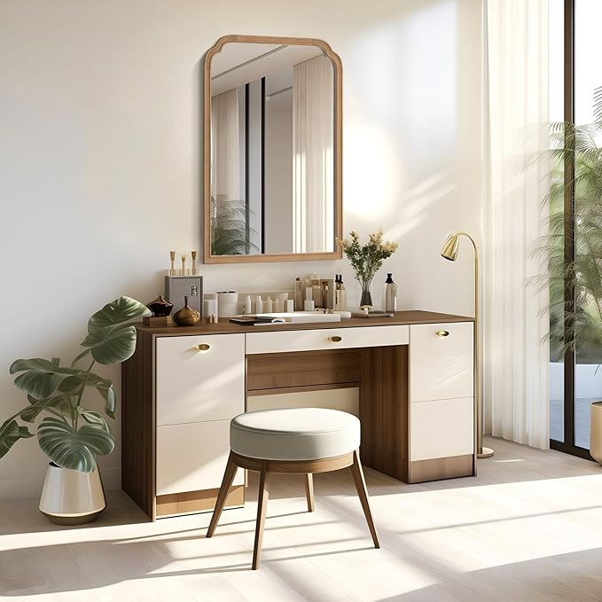 WallBeyond Wood Bathroom Mirrors for Wall Mounted, 24" x 36" Rustic Wood Frame Wall Mirrors Decorative for Living Room or Bedroom Vanity Mirror (Honey-Colored)