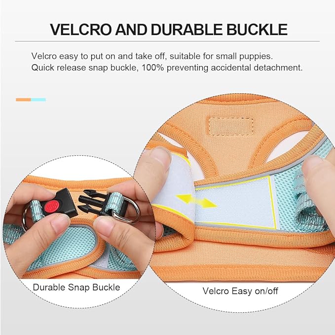 Mercano Soft Mesh Dog Harness and Leash Set, No-Chock Step-in Reflective Breathable Lightweight Easy Walk Vest Harnesses with Safety Buckle for Small Dogs, Cats (M, Orange Blue)