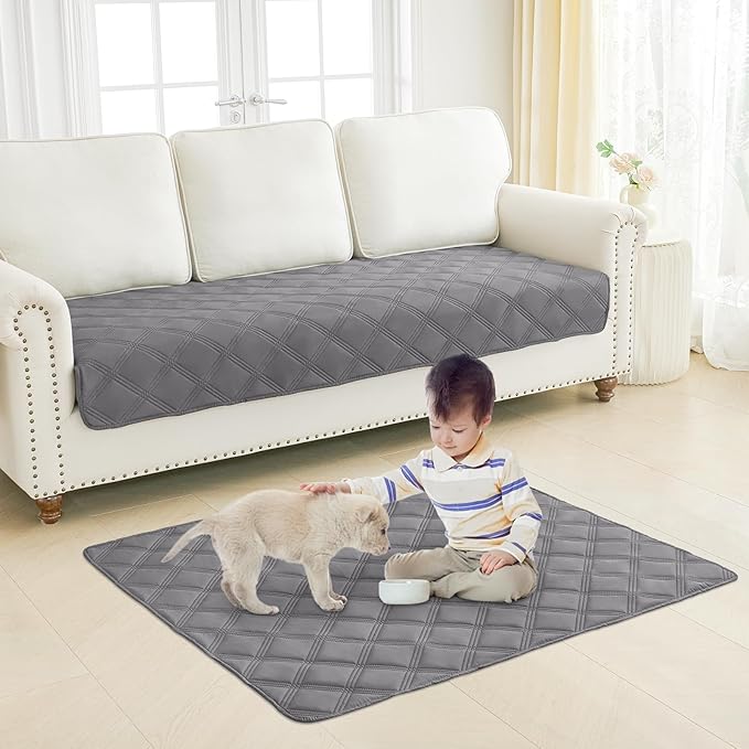 Smiry Waterproof Dog Bed Cover Blanket 82x82, Soft Reversible Pet Blanket, Washable Leakproof Cats Dogs Couch Cover for Sofa, Couch, Furniture, Grey/Dark Grey