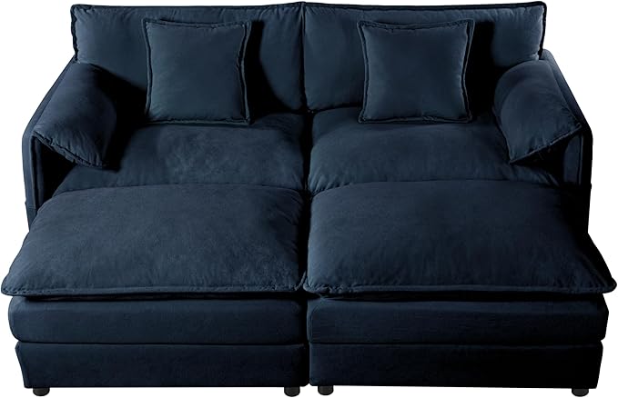 Loveseat Deep Seat Sectional Sofa Cloud Couch, Modern Chenille Comfy Upholstered Modular U Shaped Couch for Living Room, Apartment, Office (Blue, 75.59 Inch-U Shape)