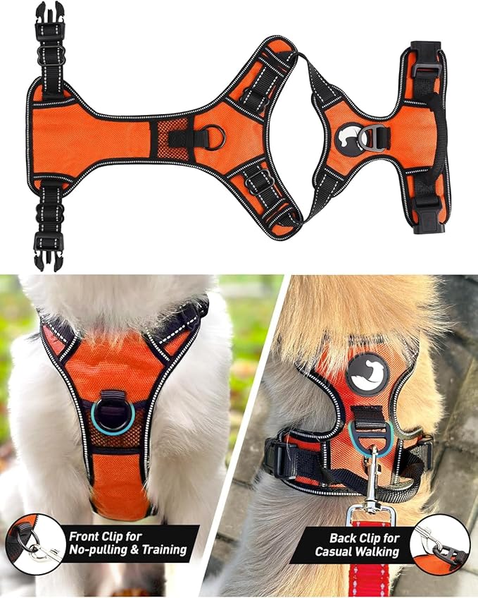 Joytale No Pull Dog Harness for Small Dogs, Reflective Pet Vest with Front Clip, Adjustable Soft Padded Harnesses with Easy Control Handle for Training and Walking, Orange, S