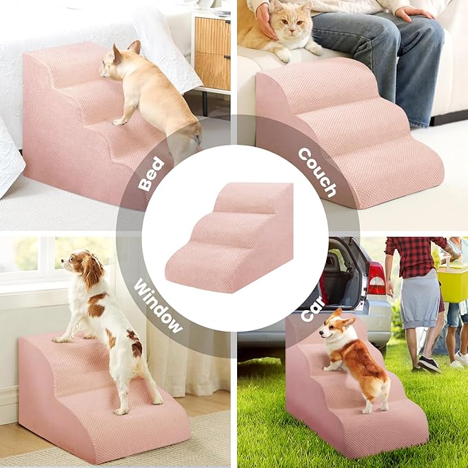 Dog Stairs for Small Dogs, 3 Tiers High Density Foam Dog Ramp, Extra Wide Non-Slip Pet Steps for High Beds Or Couch, Soft Foam Doggie Ladder for Dogs Injured, Older Pets, Small Cats
