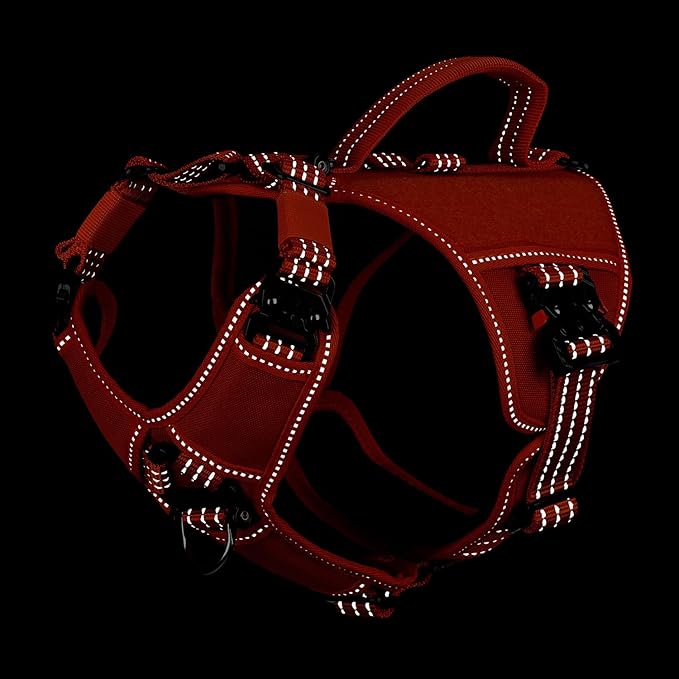 ICEFANG GN8 Tactical Dog Harness with 4X Metal Buckles for Small Sized Dogs,Reflective in Training Walking K9 Vest,No-Pull Front Leash Clip,Adjustable Pet Harness (Orange, Small (Pack of 1))