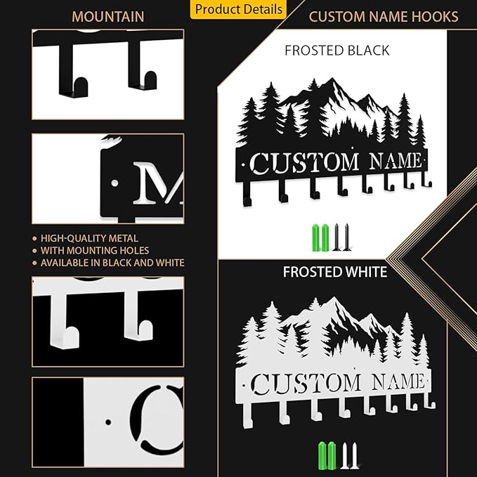 Custom Metal Key Rack Hooks, Personalized Key Holder for Wall, Forest, Mountain Theme Wall Decoration Hooks, Key Hanger Organizer for Living Room, Entryway, Bathroom, Kitchen Decor