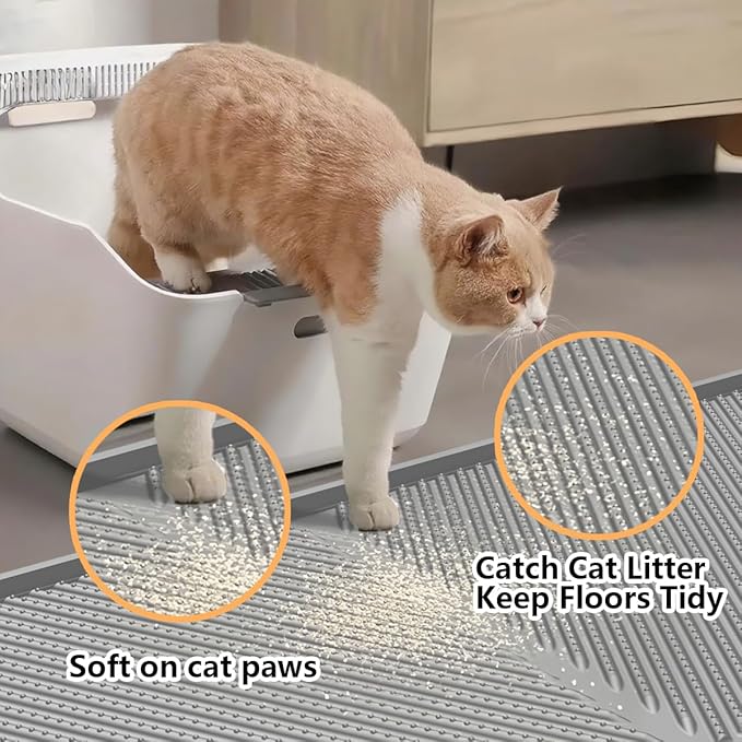 Silicone Cat Litter Mat,Extra Large Litter Trapping Mat,Waterproof,Litter Box Mat for Floor,Easy Clean,Non-Slip Litter Catcher Mat,Cat Supplies Needs 40" x30.5” (Grey, 40x30.5x0.55 in)