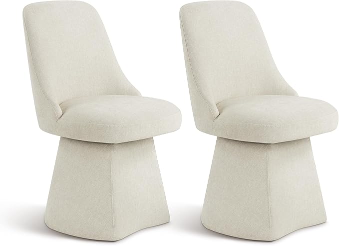 Swivel Dining Chairs Set of 2, Upholstered Mid Century Modern Deskchair with High Back, Linen Fabric Kitchen Chairs for Dining Room, Bedroom, Dressing Room, Linen
