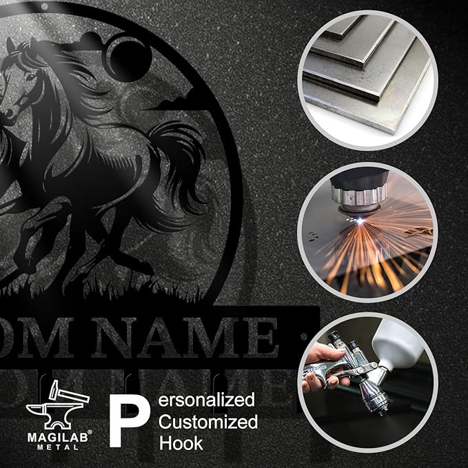 Personalized Custom Name Farm Horse Wall Key Hooks,Metal Horse Art Clothes Hooks,Metal Horse Wall Home Storage Decorative,For Front Door, Hallway, Kitchen, Bedroom,Keys,Hats (Style M)
