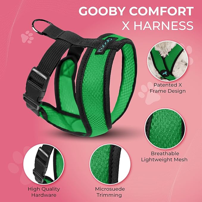 Gooby Comfort X Head in Harness - Hunter Green, Medium - No Pull Small Dog Harness Patented Choke-Free X Frame - On The Go Dog Harness for Medium Dogs No Pull or Small Dogs for Indoor and Outdoor Use