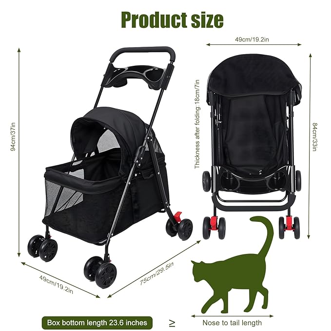 Pet Stroller, Dog Stroller for Small and Medium Dogs Cats with 360° Wheels, Folding Puppy Strollers with Dual Brake, Large Storage Basket, Breathable Mesh, Cup Holder, Removable Top (Navy Blue)