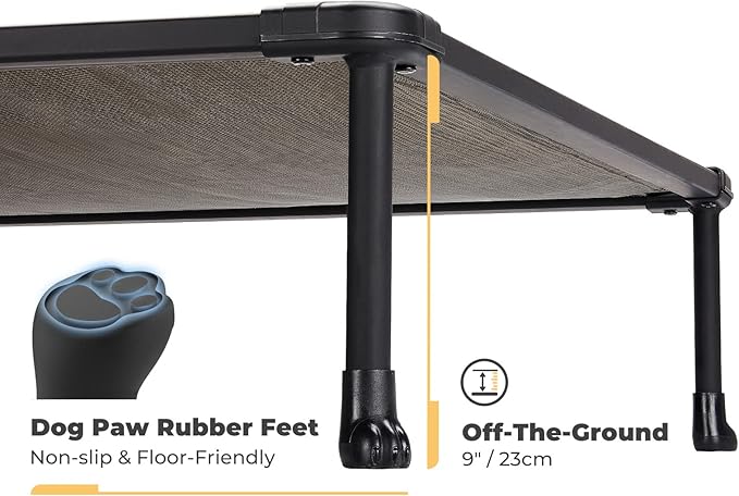 Veehoo Chewproof Elevated Dog Bed - Cooling Raised Pet Cot, Breathable Mesh, Washable & Non-Slip for Large Dogs, Indoor/Outdoor, Brown Mat and Black Frame, 59x37inches (Model CWC2203A03)