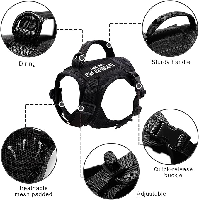 Forestpaw Cat Harness Escape Proof for Walking,Adjustable Cat Vest Harness with Soft Mesh Padded,Tactical Cat Harness with Control Handle,Molle Patches,Black