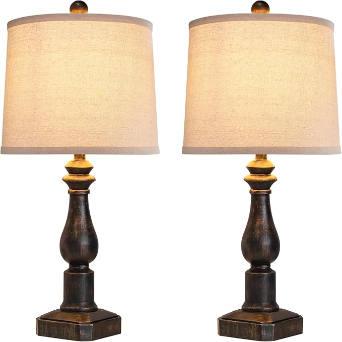 RORIANO 23" Set of 2 Vintage Farmhouse Table Lamp for Living Room Bedroom, Rustic Modern Resin Nightstand Bronze Desk Lamps for Entryway Office, 2 Bulbs Included