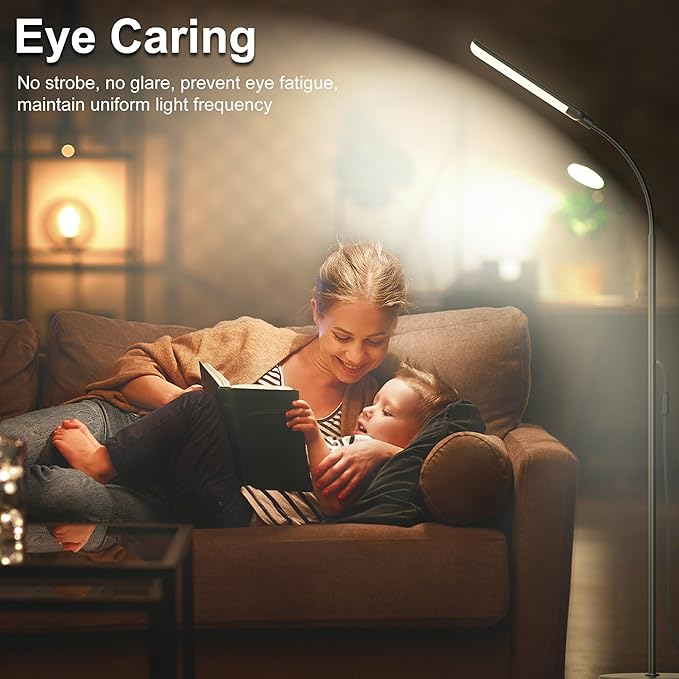 Floor Lamp, 18W Super Bright LED Floor Lamps for Living Room with Remote, Stepless Dimming Color Temperature & Brightness, Modern Adjustable Neck Standing Lamp Ideal for Bedroom, Office, Study