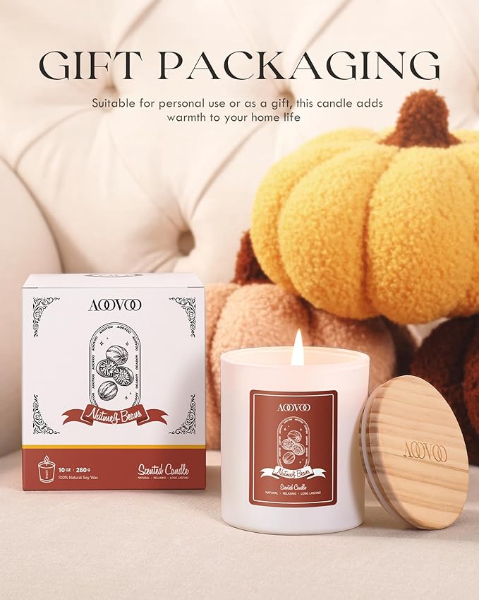 AOOVOO Nutmeg Beans Scented Candles for Women - Aromatherapy Candle with Crystals Inside, 10oz Soy Candles for Home Scented, Birthday Gifts Christmas Candle for Women Mom