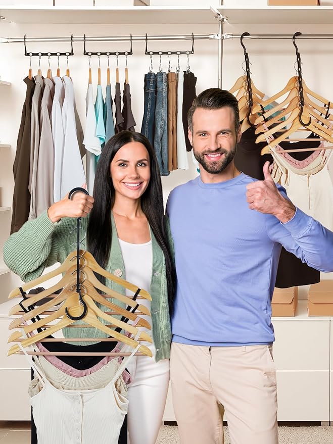 HOUSE DAY Space Saving Hangers Black, 16 Pack, Smart Closet Organizer Space Saver, Sturdy Plastic Clothes Hangers for All Types of Clothes, Closet Organizers and Storage, College Dorm Room Essentials