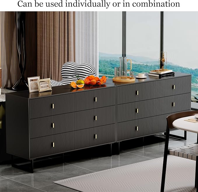 Modern Chest of Drawers with 6 Drawers,Deep Drawers,Clothes Organizer,Large Storage Cabinet for Living Room, Bedroom,Hallway,with Anti-Tipping Device,Black