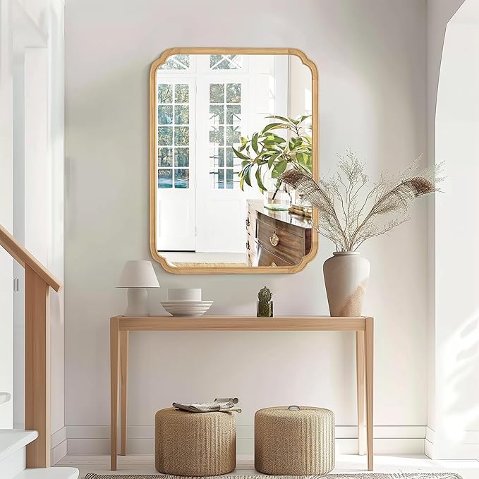 HOMECOOKIN Wood Bathroom Mirrors for Wall Mounted, 30" x 40" Rustic Wood Frame Wall Mirrors Decorative for Living Room or Bedroom Vanity Mirror (Natural) A