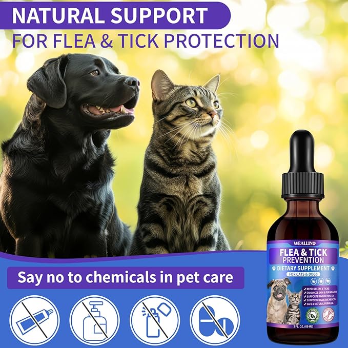 Flea and Tick Support for Dogs and Cats Natural Flea Treatment Drops with Multivitamin for Pets Oral Flea & Tick Prevention for Dogs and Cats Flea Herbal Drops for All Breeds and Ages