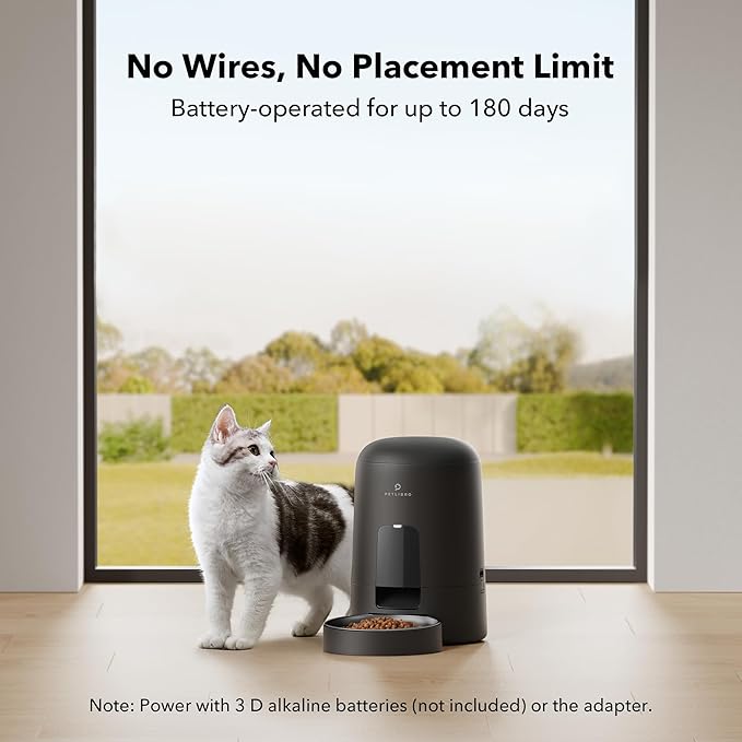 PETLIBRO Automatic Cat Feeder, Cat Food Dispenser Battery-Operated with 180-Day Battery Life, AIR Timed Pet Feeder for Cats & Dogs, 2L Auto Cats Feeder, Black