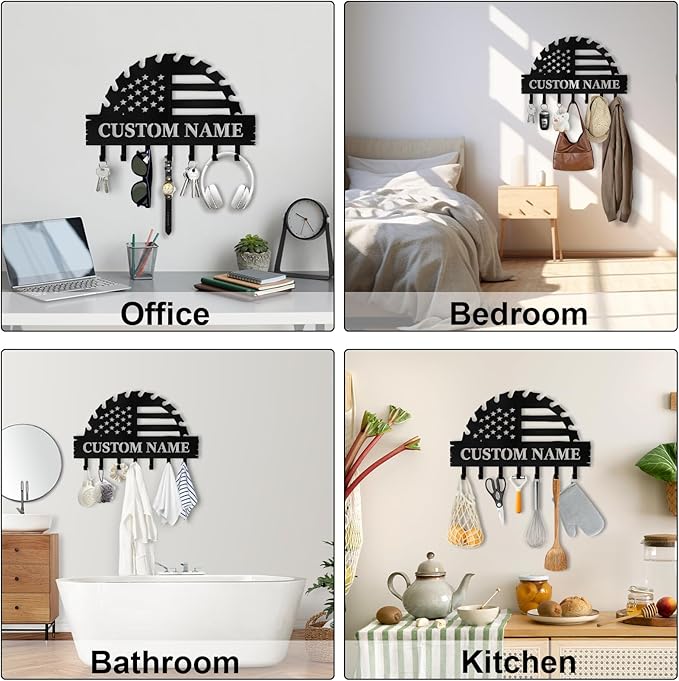 Customized Car Garage Key Holder for Wall, Key Holder Wall Mount, Vintage Man Cave Decor, Key Rack Organizer, Decorative Tools Hooks for Workshop Garage Office Entryway, Personalised Gifts