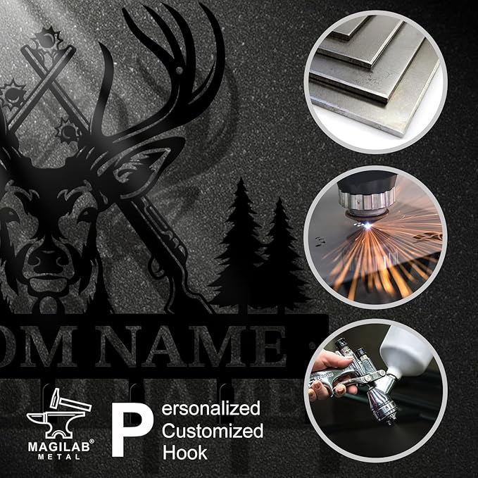 Personalized Custom Name Hunting Deer Wall Key Hooks,Metal Hunting Art Clothes Hooks,Metal Hunting Wall Home Storage Decorative,Hunter For Front Door, Hallway, Kitchen, Bedroom,Keys,Hats (Style I)