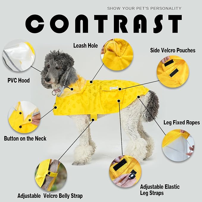 Dog Raincoat,Waterproof Rain Poncho with Hoodie, High Reflective Adjustable Pet Rain Jacket with Leash Hole for Small Medium and Large Dogs (Yellow(Water-Reactive Hydrochromic), Medium: 13-22lbs)