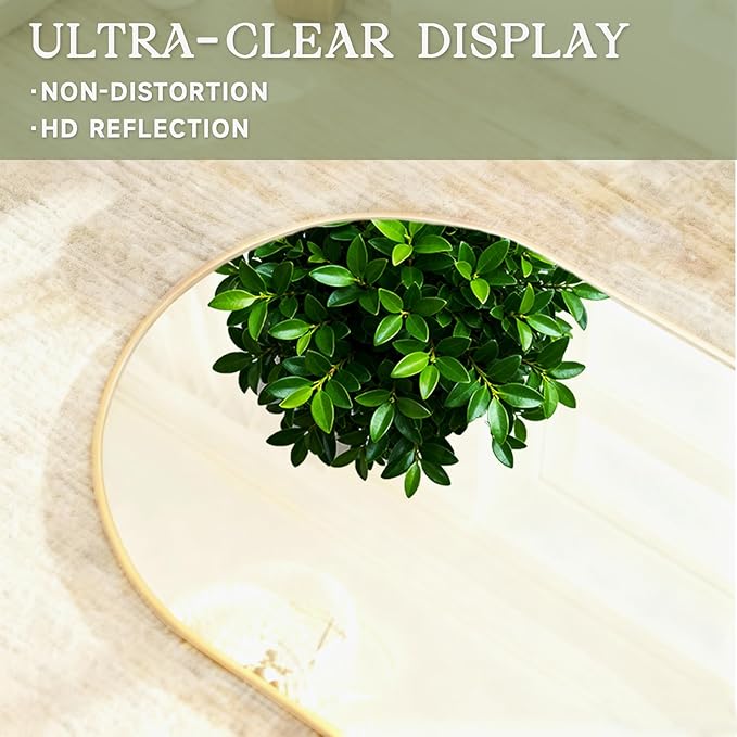 MISSDAY 64"x21" Arched Full Length Mirror, Gold Full Body Mirror with Stand, Floor Mirror Long Free Standing, Leaning or Hanging, Aluminum Thin Frame Wall-Mounted Mirrors Wall Mirrors for Bedroom