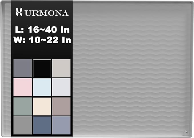 URMONA 37'' x 22'' Waterproof Silicone Under Sink Mat Cabinet and Counter Protector, Shelf Liner for Kitchen and Bathroom, Storage and Organizers, Litter Mat, Pet Cat Puppy Essentials(Light Grey)