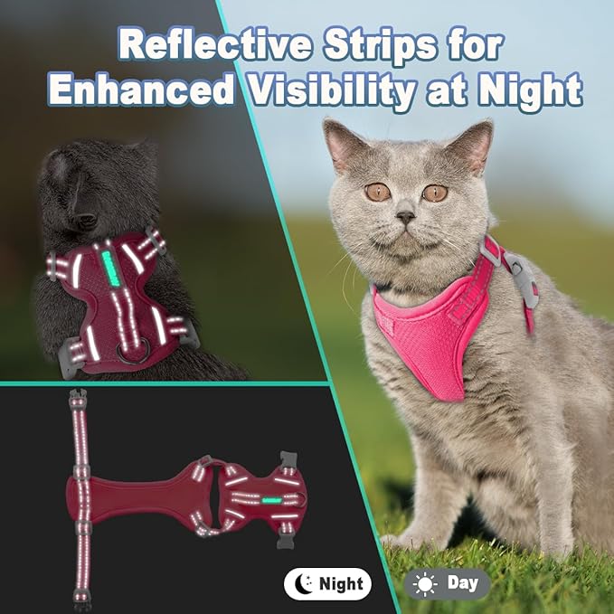 Cat Harness and Leash Set Escape Proof for Kitten Walking, Soft Adjustable Top Handle Vest Harnesses for Cats, Easy Control Breathable Reflective Small Medium Large, Pink, XS