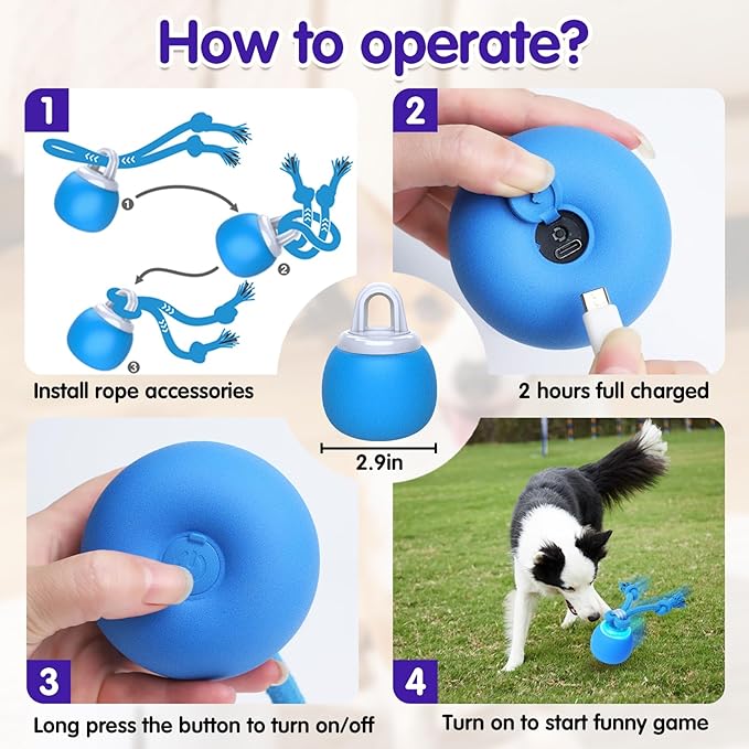 Interactive Dog Toys, Moving Dog Ball with Touch Activated, Active Rolling Ball for Puppy and Medium Dogs, Squeaky, USB Rechargeable