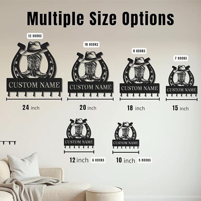 Personalized Key Holder for Wall, Custom Metal Cowboy Key Hooks with Name, Meta Jacket Holder Hooks Organizer Rack, Jacket Hanger Decor for Kitchen, Entryway, Hallway, Office, Doorway