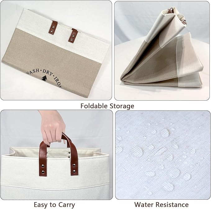 COMFY HOMI 2Pack 76L Laundry Basket & Hamper, Large Collapsible Waterproof Clothes Baskets with Handles, Freestanding Laundry Hampers for Bedroom Bathroom Dorm - 15.8x11.8x21.7 Inch - khaki