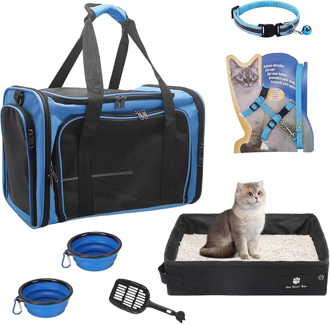 Cat Carrier Soft-Sided & Foldable Cat Travel Litter Box, Fit for Pet Up to 20Lbs, 17.7' * 11.8 * 11.8 inches Cat Bag for Traveling & Camping, Cat Travel Carrier Kit