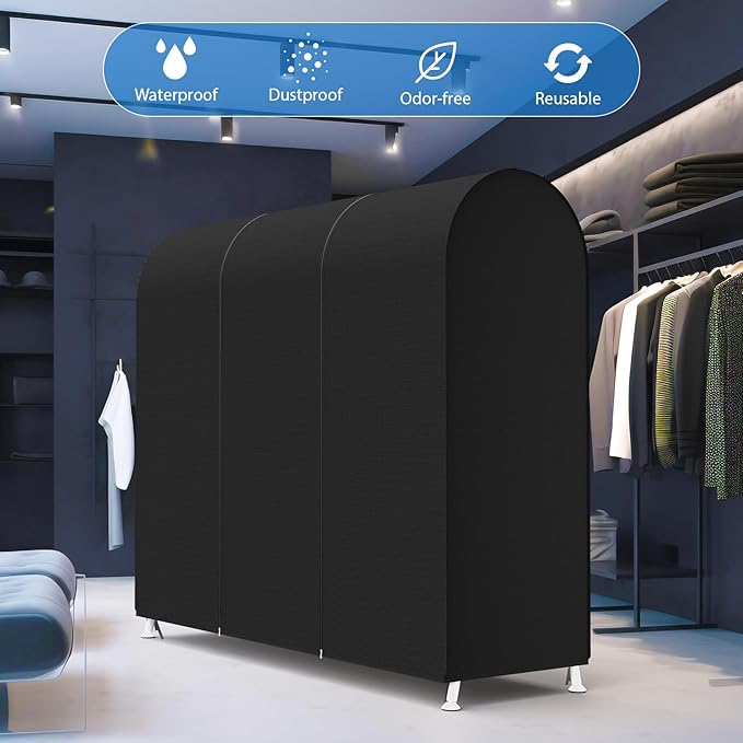 Zilink 72" Garment Rack Cover Dustproof Breathable Clothes Rack Cover Large Garment Bags Protector Cothing Rack with Cover with 2 Durable Zippers for Garment Rack, Black, (Rack Not Included)