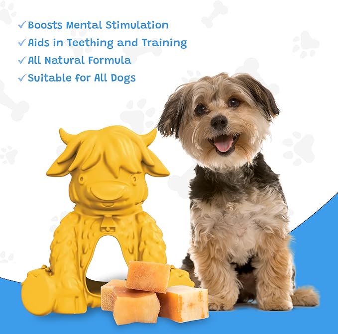 Yeti Puff and Play Dog Toy, Dog Chew Holder, Fun Stimulating Chew Toy for Teething, Behavior Training for Light to Moderate Chewers (Yellow - Yak)