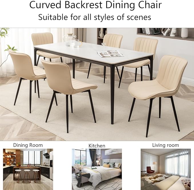 Leather Dining Chairs Set of 4, Upholstered Dining Room Chairs with Metal Legs, Modern Dining Chair for Dining Room, Kitchen (Beige)