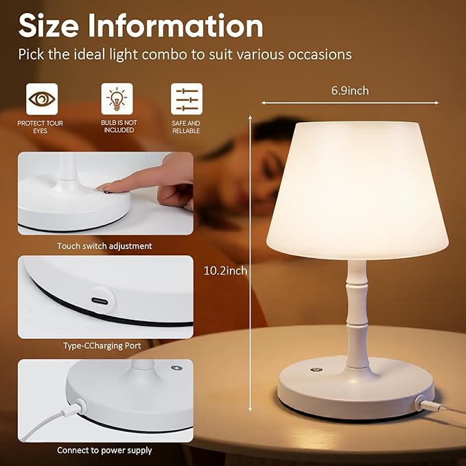 Adjustable Outdoor Lights Powered by Batteries, Suitable for Offices and bedrooms, Children's Sleep, Courtyard Camping Restaurants, LED Night Lights, Rechargeable Battery Driven Lights (White)
