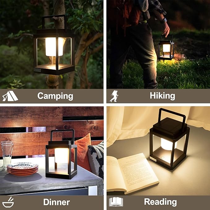 Outdoor Table Lamp, LED Solar Outdoor Lantern, Portable Rechargeable Solar Lamp Waterproof, Touch Control Outdoor Lamps Cordless Lights Decorative for Patio Family Camp/ Reading/ Camping