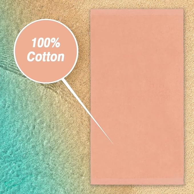 Kaufman - Personalized Velour Beach and Pool Towel 100% Cotton 30in X 60in Solid Color Bath Towel Embroidered (Peach)
