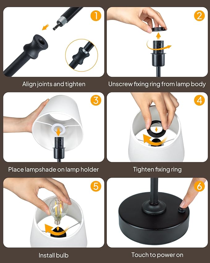 EppieBasic Cordless Table Lamp Rechargeable: Fast Charging & Long Lasting - 2700K Warm Light Vintage Brass Lamps - Dinning Living Room Bedroom - 2 Pack