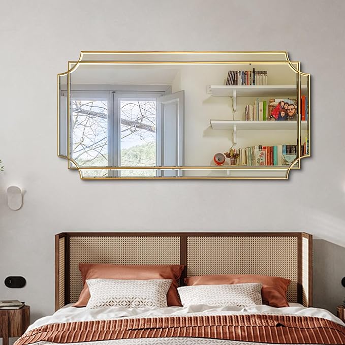 Gold Full Length Mirror for Wall, 59"x30" Full Body Rectangle Beveled Mirrors for Dressing, Large Modern Elegant Decorative Mirror for Living Room Entryway Hallway Bathroom Bedroom