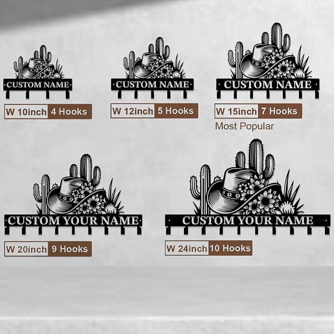 Custom Western Cowboy Metal Iron Key Hooks,Personalized Name & Text Engraving,Decor Wall Keys Holder for Home Entryway (Style A)