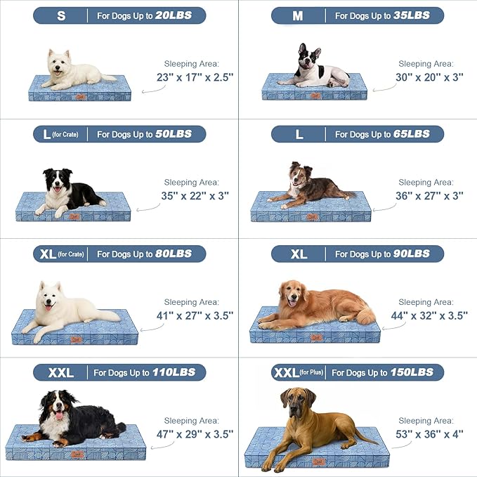 Outdoor Dog Bed for Medium/Small Dogs, Waterproof Dog Bed for Medium Dogs Cats, Orthopedic Egg Crate Foam Pet Bed with Washable Removable Oxford Cover, White Blue
