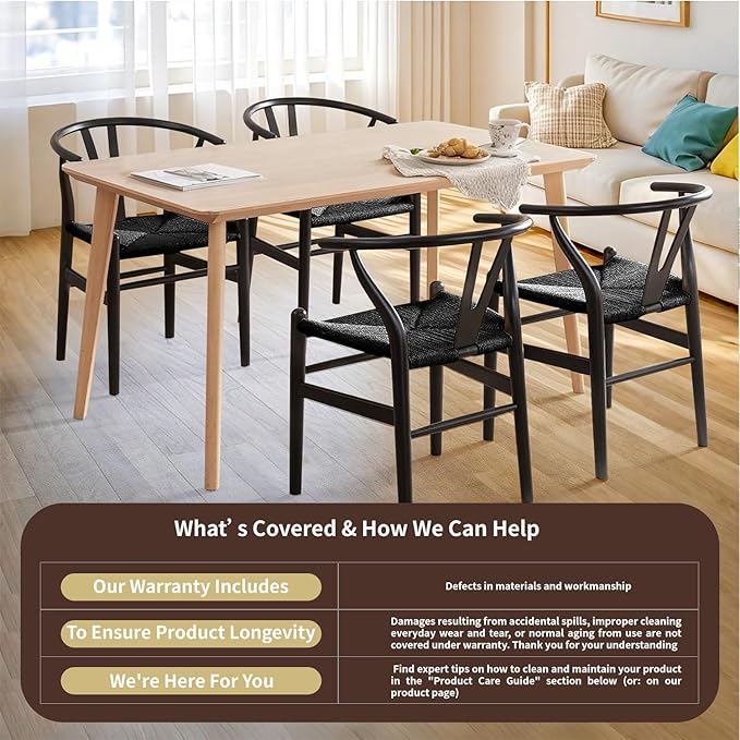 Tomile Wishbone Chair Y Chair, Wooden Dining Chairs Set of 4, Mid Century Modern Chairs with Arms, Solid Wood Weave Seat Kitchen & Dining Room Chairs (Ash Wood - Black)