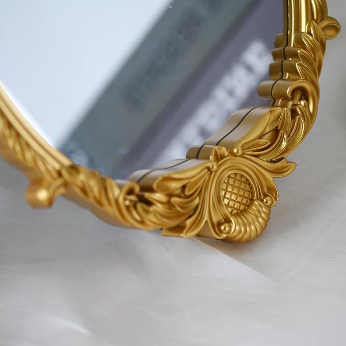 Vintage Vanity Makeup Mirror,Decorative Baroque Table Standing Mirror (Gold)