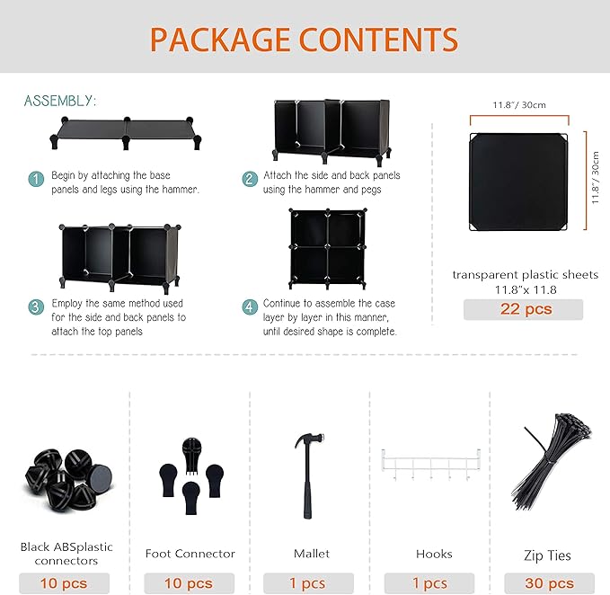 6-Cube Storage Organizer, Closet Organizer Storage Cabinet Shelf Bookcase Bookshelf with Metal Hammer, Storage Cubes Organizer Cabinet for Kids, Closet, Bedroom, Bathroom(11.8x11.8x11.8 inch)Black