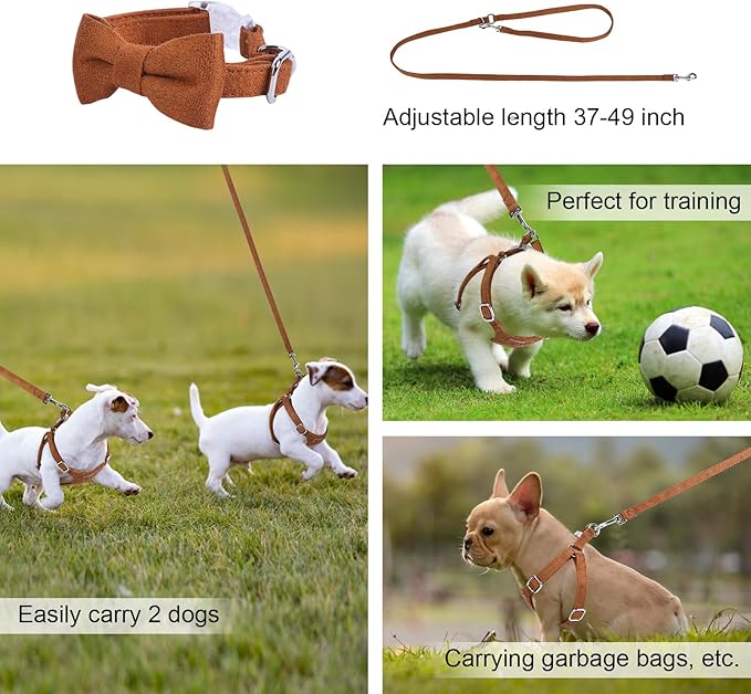 Dog Harness and Leash Set, XXS No Pull Adjustable Puppy Harness with Multifunction Pink Dog Leash and Dog Collar, Soft No Choke Escape Proof Pet Harness Vest for Small Dogs and Cats (Brown, XS)